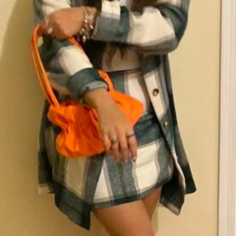 2 piece set Plaid Print Button Front Overcoat & Skirt - Picture 7 of 7